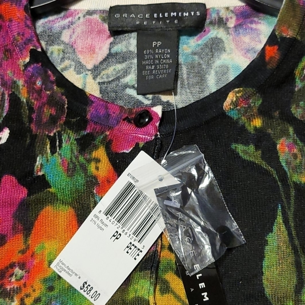 𝅺Grace Elements Women's Floral 3/4 Sleeve Cardigan Sweater - Picture 3 of 6